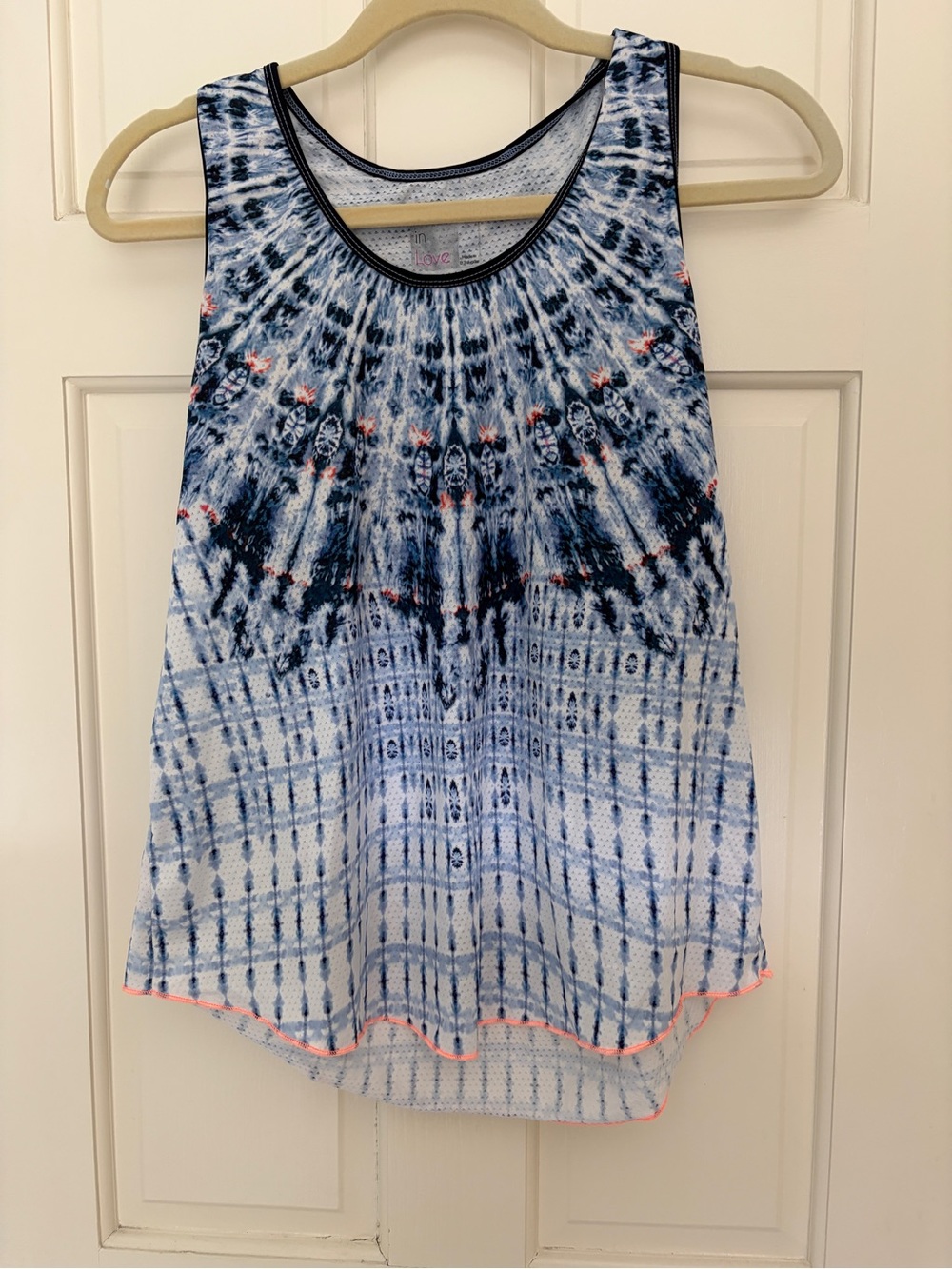 Lucky in Love Navy and White Tie-Dye Tank with Coral Trim